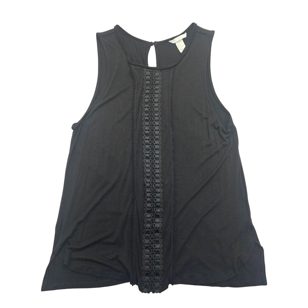 HM Womens Black Sleeveless Crochet Lace Trim Tank Top High Neck Large 0321623 2